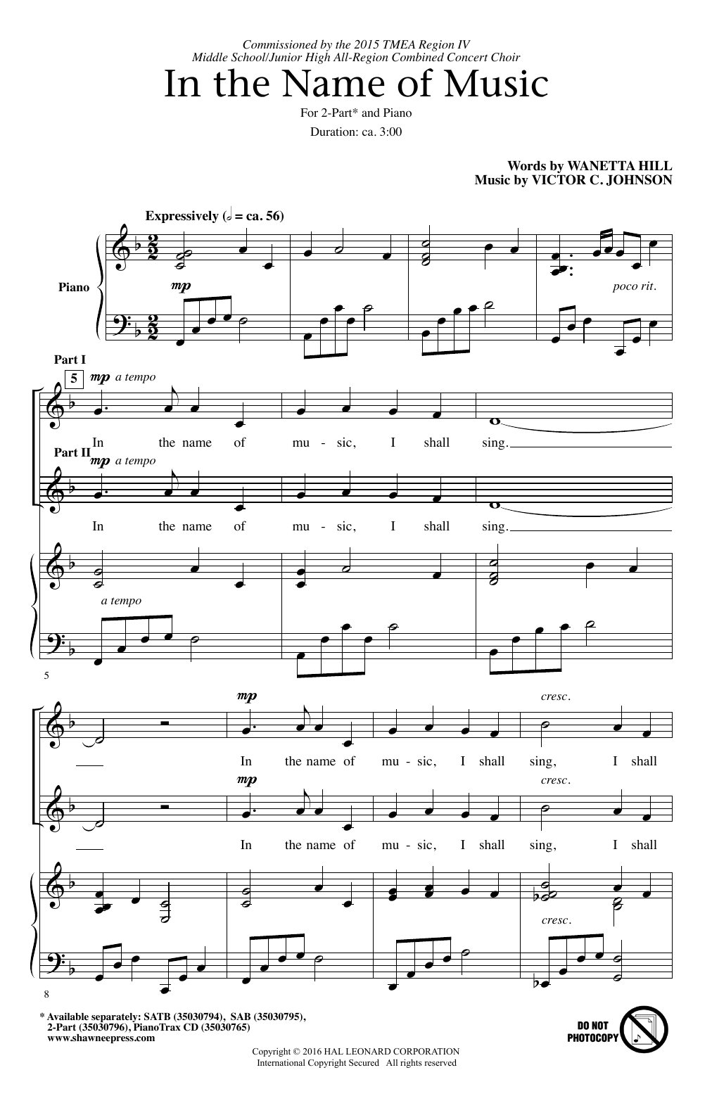 Download Victor C. Johnson In The Name Of Music Sheet Music
