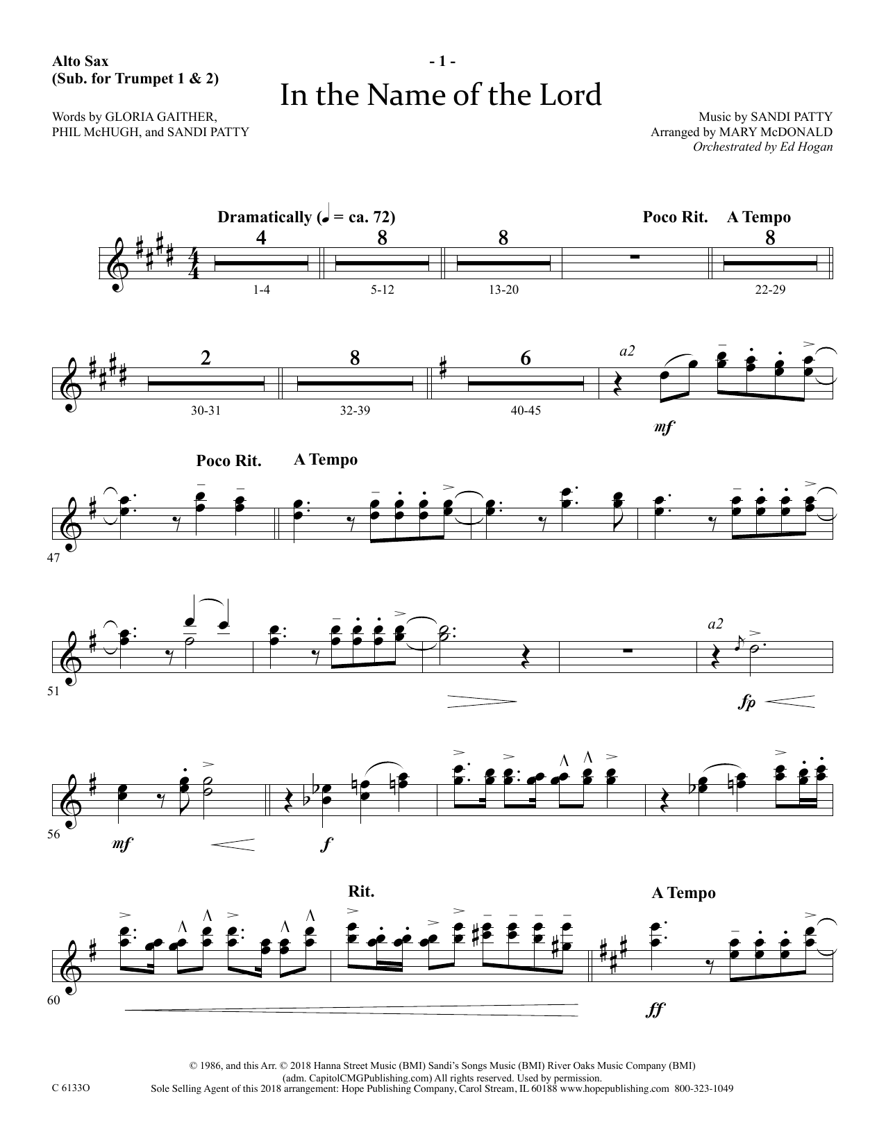 Download Ed Hogan In The Name Of The Lord - Alto Sax (sub Sheet Music