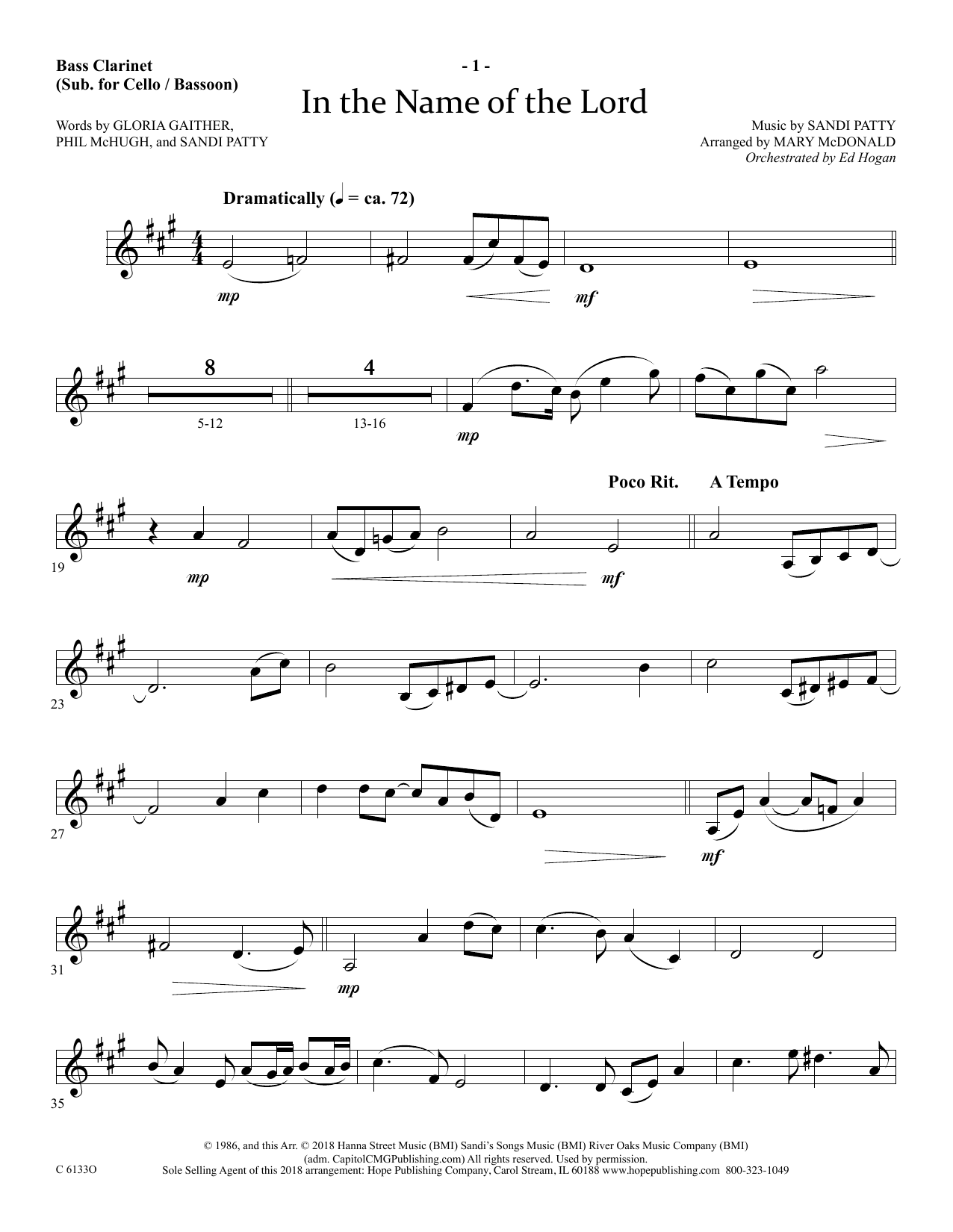 Download Ed Hogan In The Name Of The Lord - Bass Clarinet Sheet Music