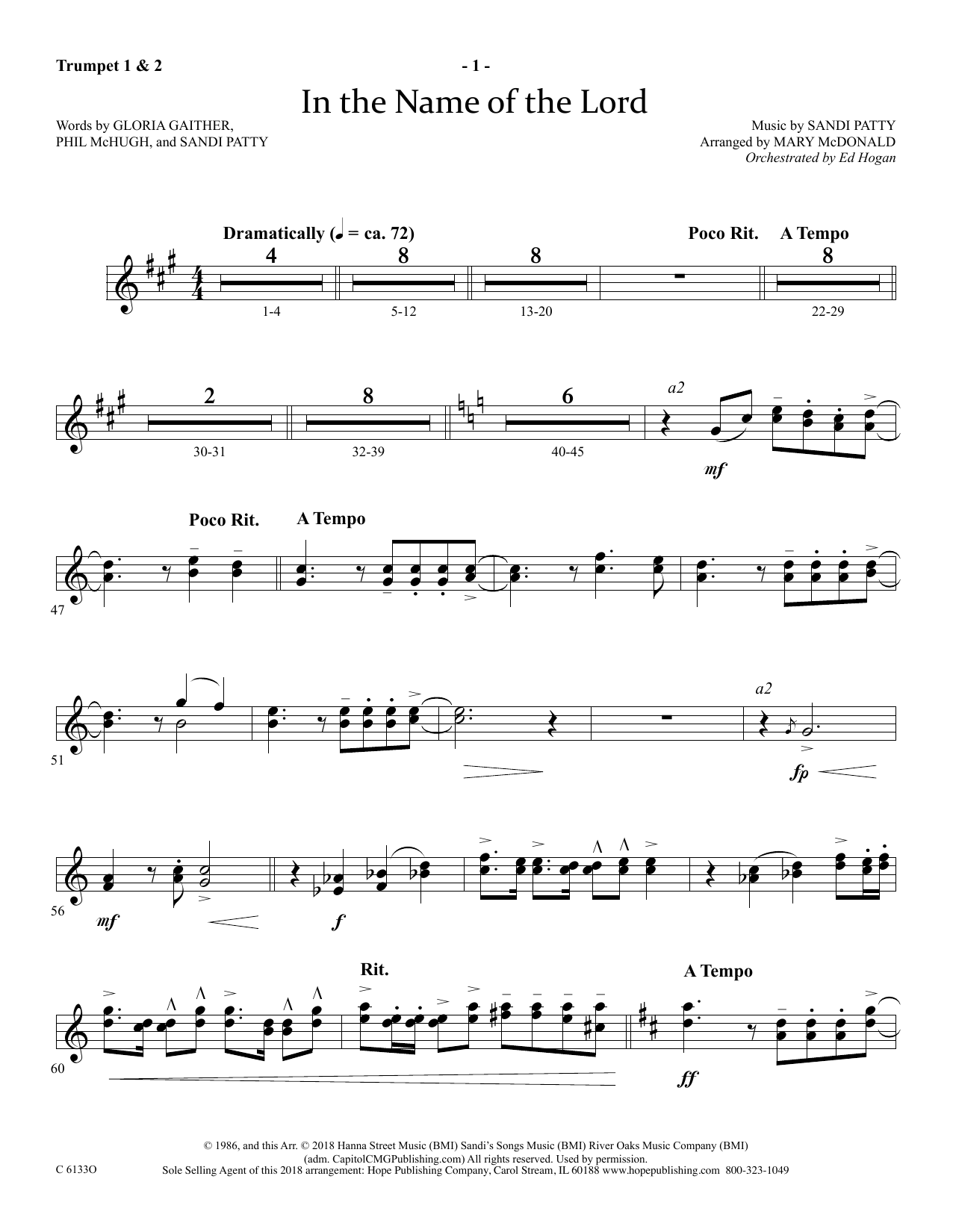 Download Ed Hogan In The Name Of The Lord - Bb Trumpet 1 Sheet Music