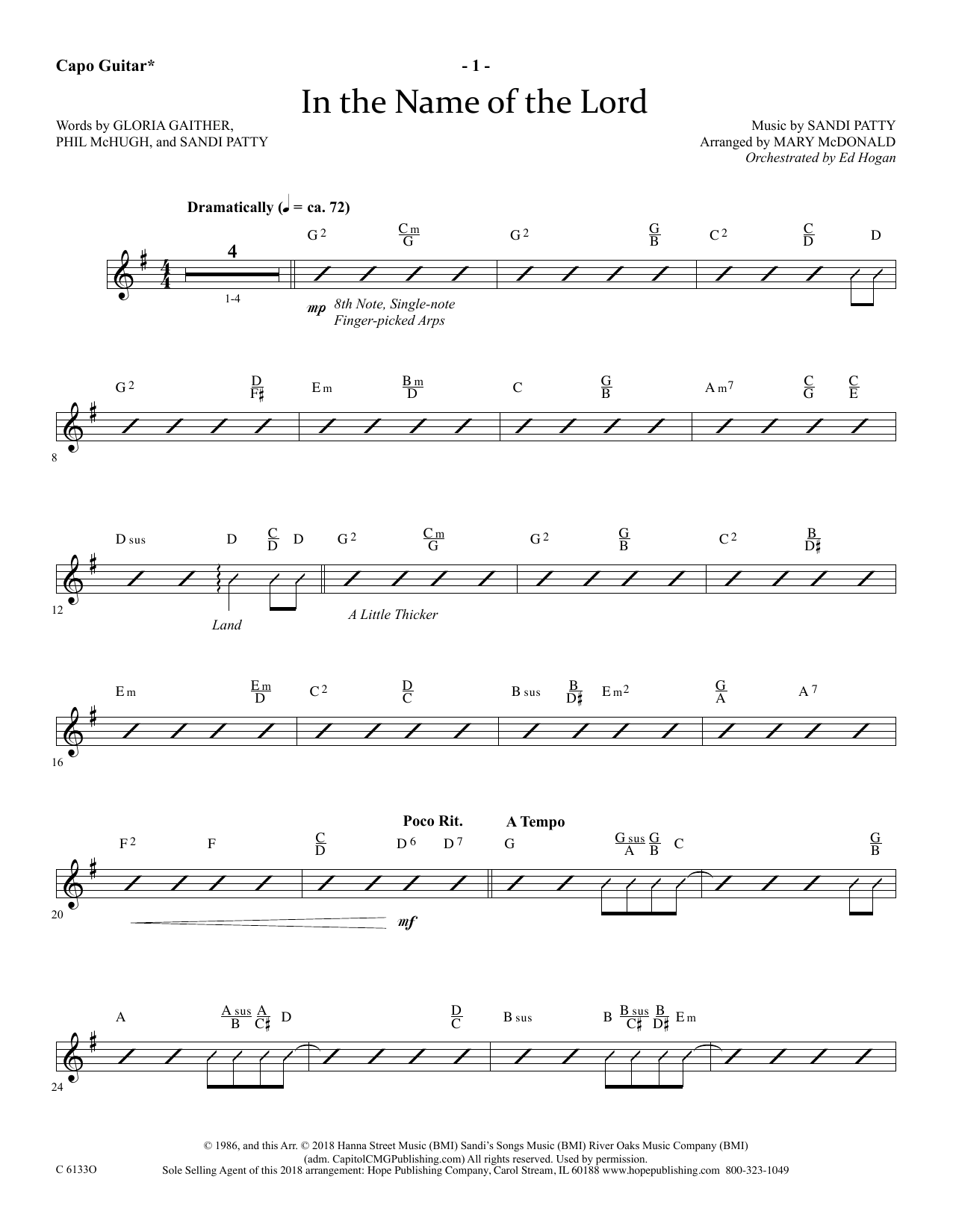 Download Ed Hogan In The Name Of The Lord - Capo Guitar Sheet Music
