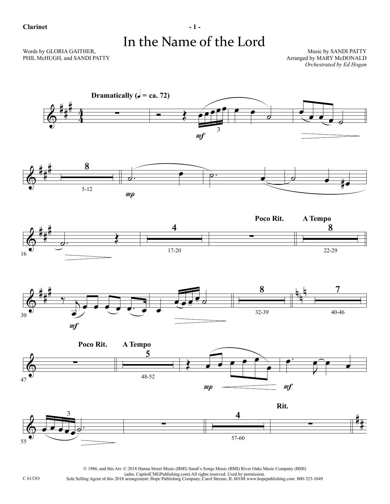 Download Ed Hogan In The Name Of The Lord - Clarinet Sheet Music