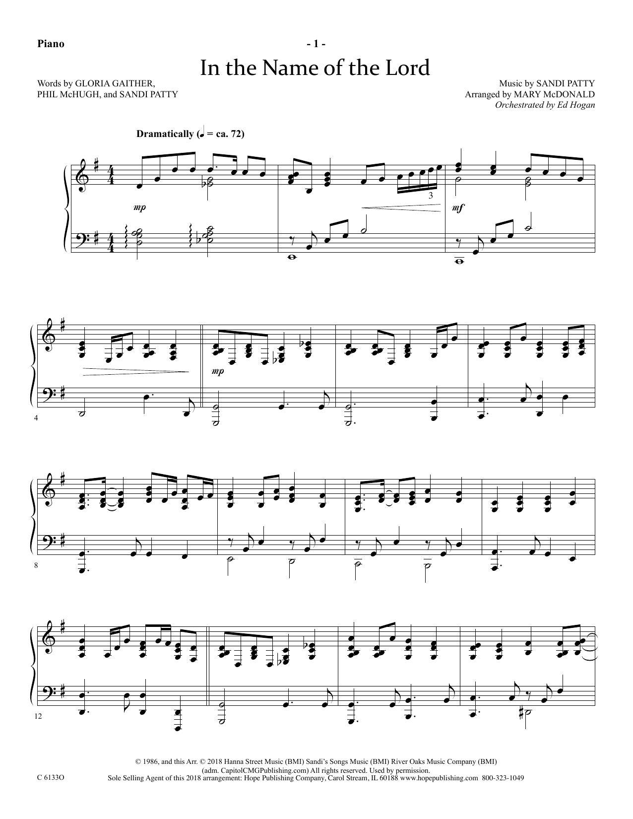 Download Ed Hogan In The Name Of The Lord - Piano Sheet Music