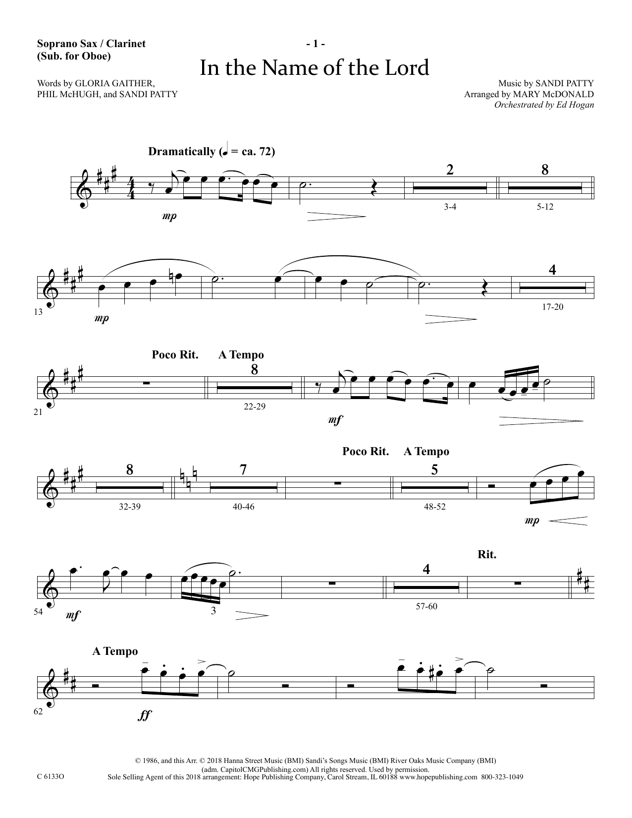 Download Ed Hogan In The Name Of The Lord - Soprano Sax/C Sheet Music