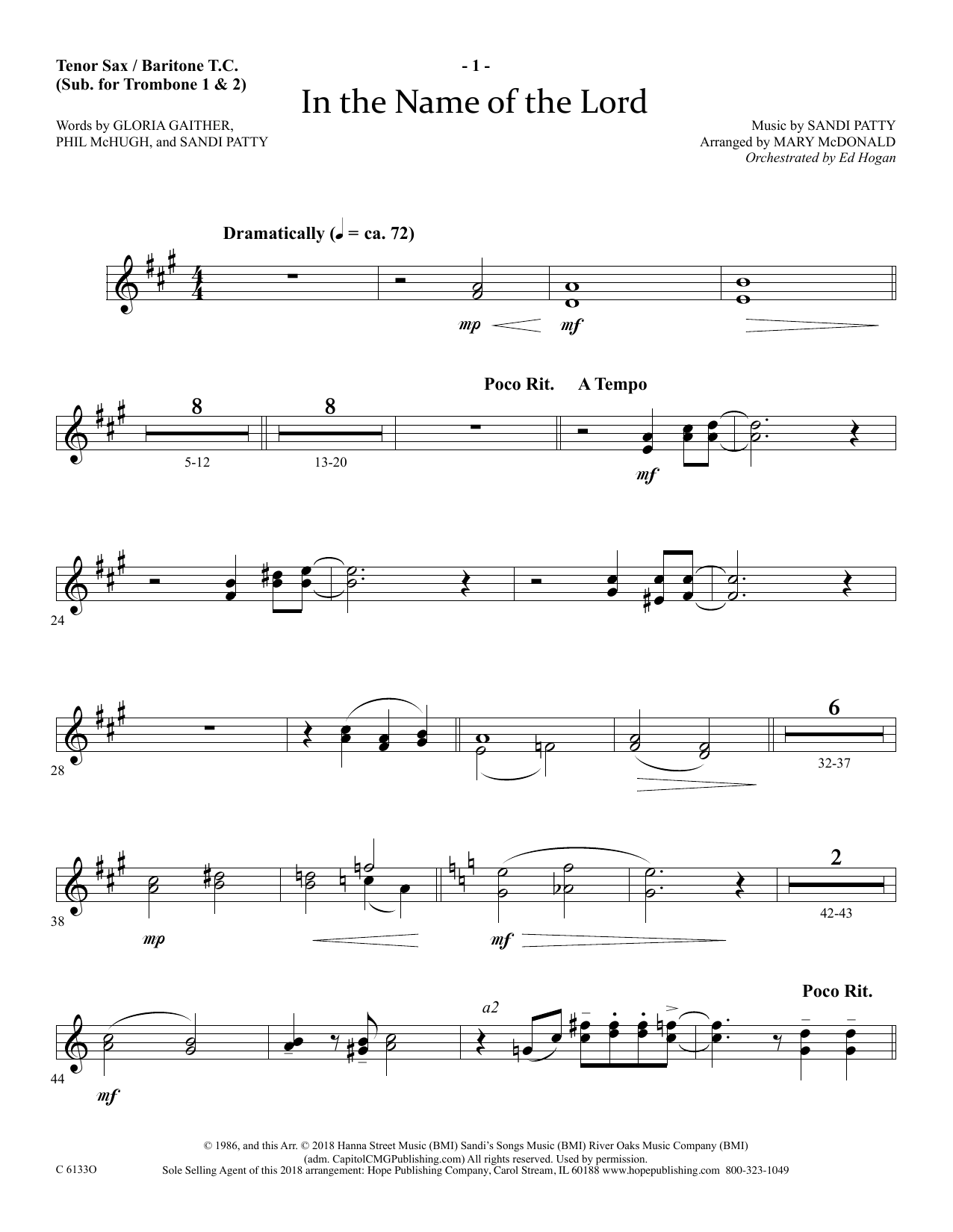 Download Ed Hogan In The Name Of The Lord - Tenor Sax/Bar Sheet Music