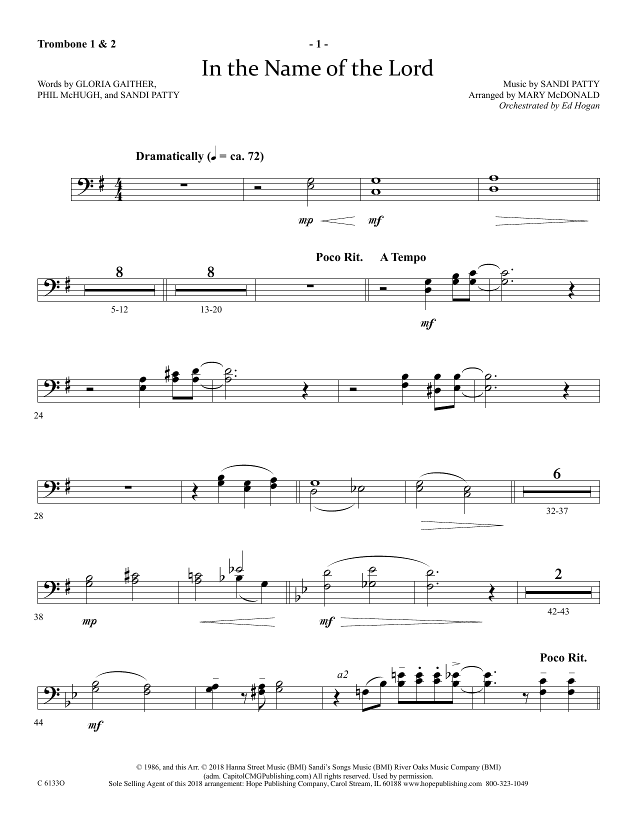 Download Ed Hogan In The Name Of The Lord - Trombone 1 & Sheet Music