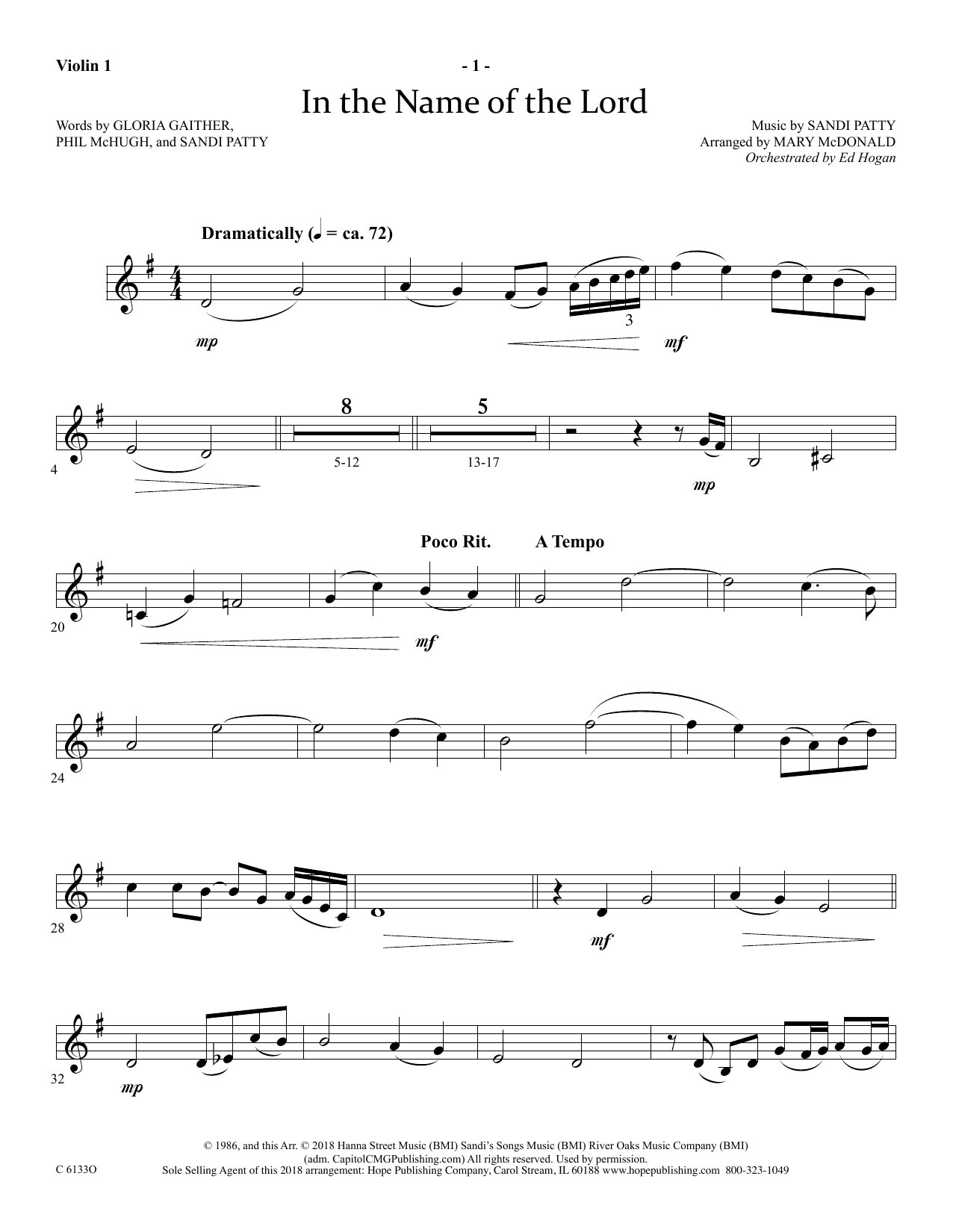 Download Ed Hogan In The Name Of The Lord - Violin 1 Sheet Music