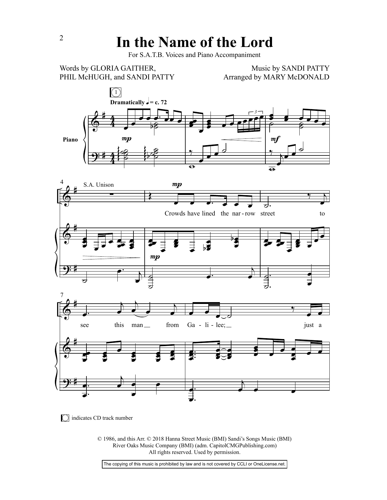 Download Gloria Gaither In The Name Of The Lord Sheet Music