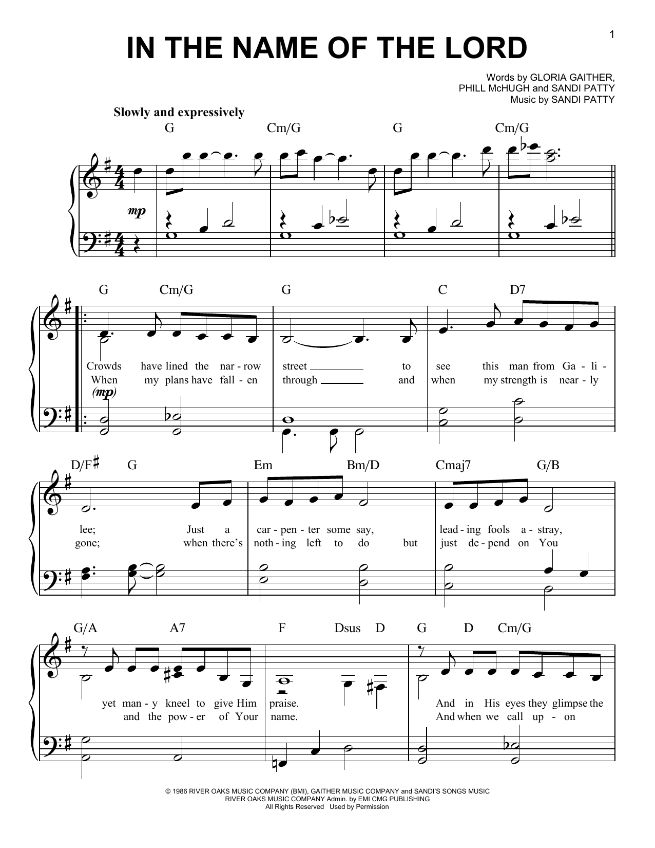 Download Sandi Patty In The Name Of The Lord Sheet Music