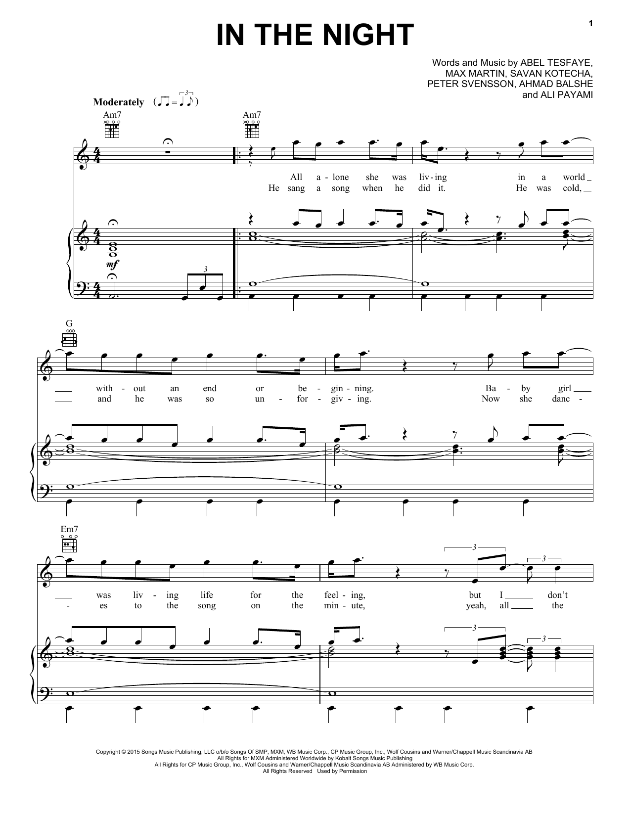 Download The Weeknd In The Night Sheet Music
