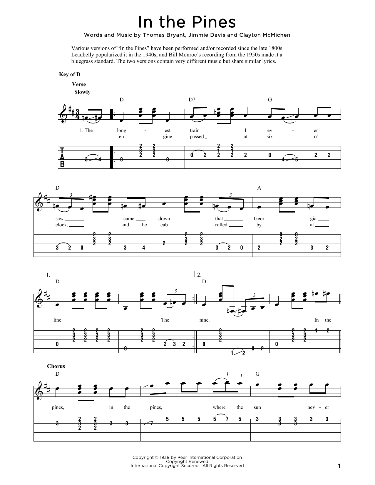 Download Thomas Bryant In The Pines (arr. Fred Sokolow) Sheet Music