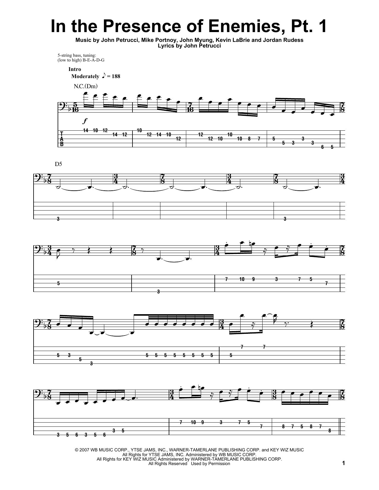 Download Dream Theater In The Presence Of Enemies - Part 1 Sheet Music