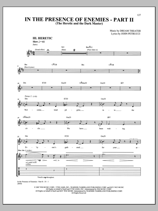 Download Dream Theater In The Presence Of Enemies - Part II Sheet Music