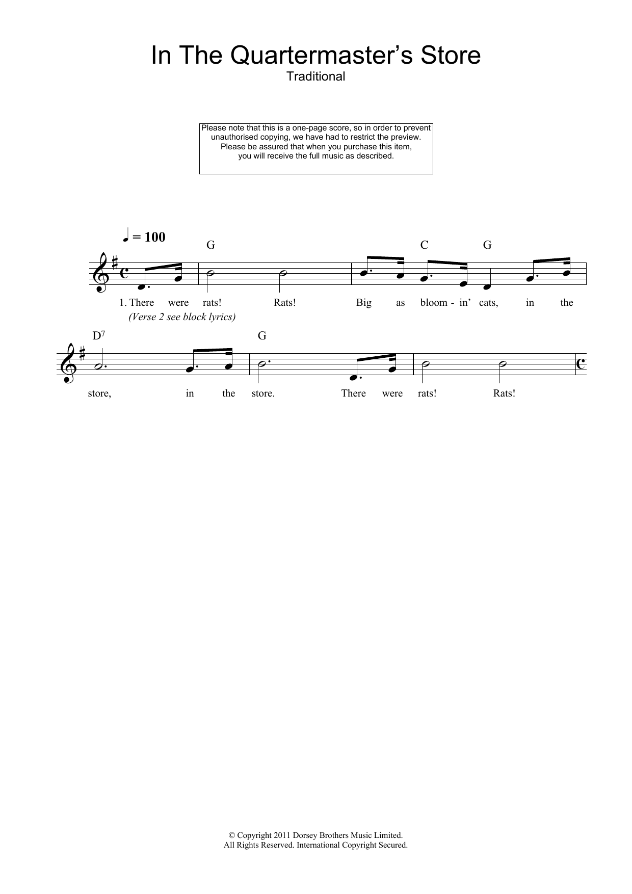Download Traditional In The Quartermaster's Store Sheet Music
