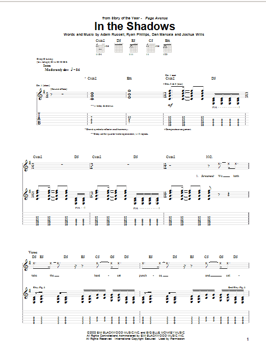 Download Story Of The Year In The Shadows Sheet Music