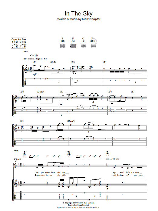 Download Mark Knopfler In The Sky Sheet Music