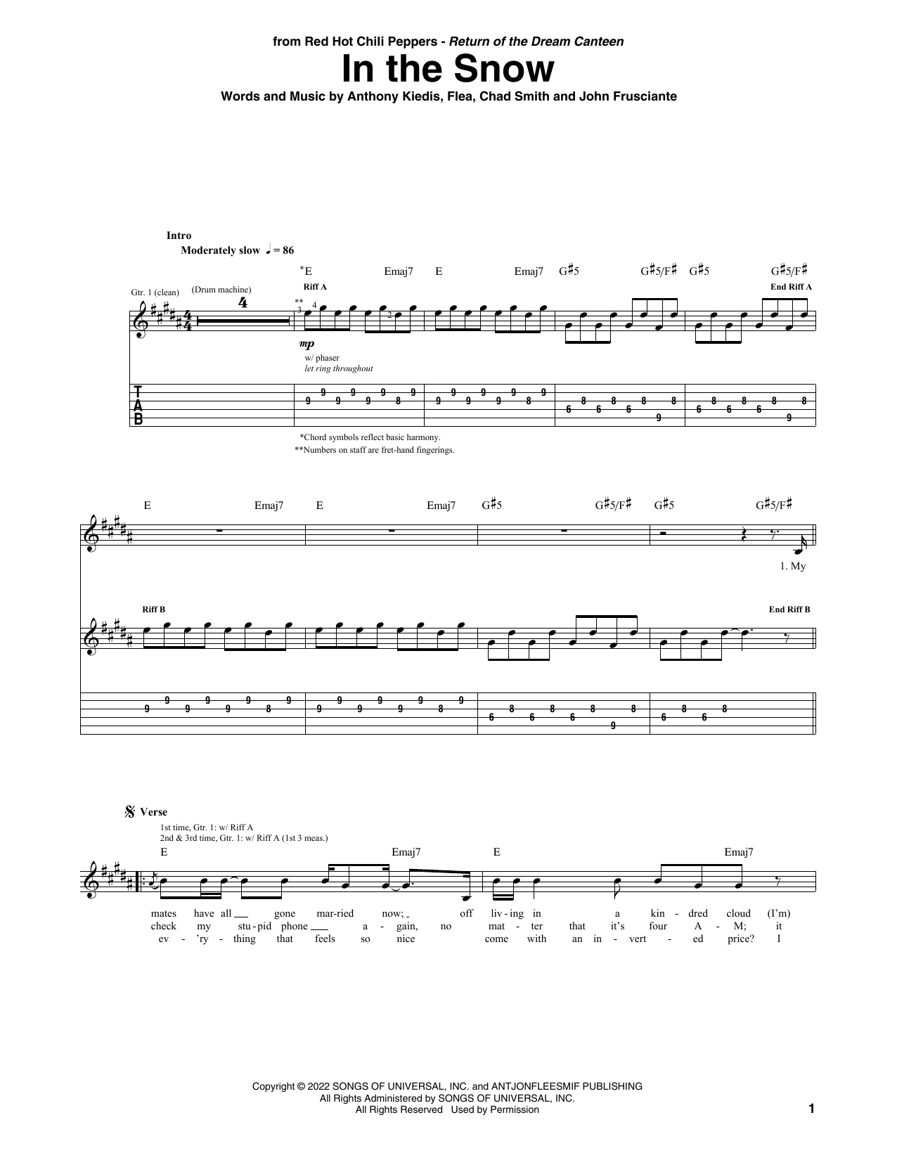Download Red Hot Chili Peppers In The Snow Sheet Music