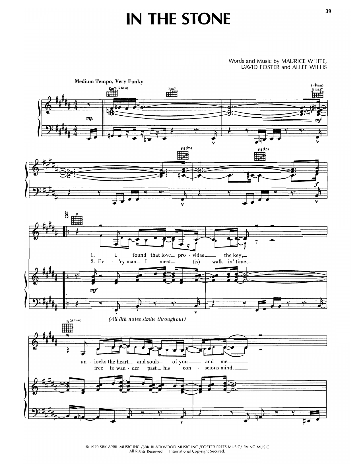 Download Earth, Wind & Fire In The Stone Sheet Music