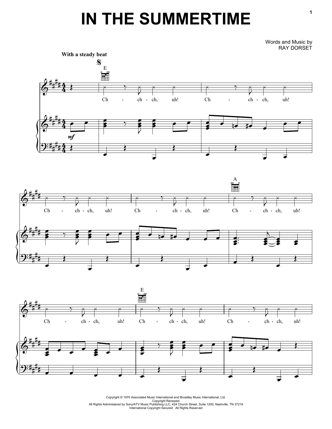 Download Ray Dorset In The Summertime Sheet Music
