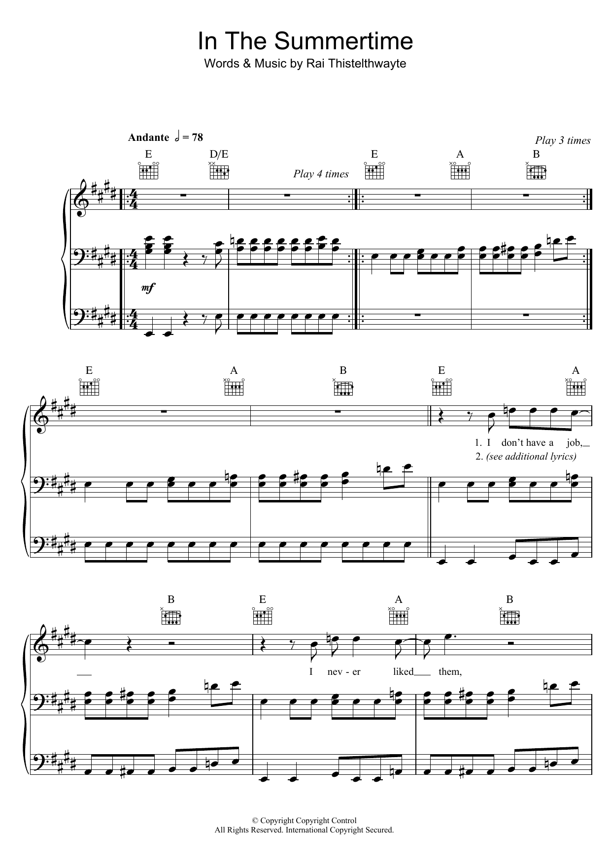 Download Thirsty Merc In The Summertime Sheet Music