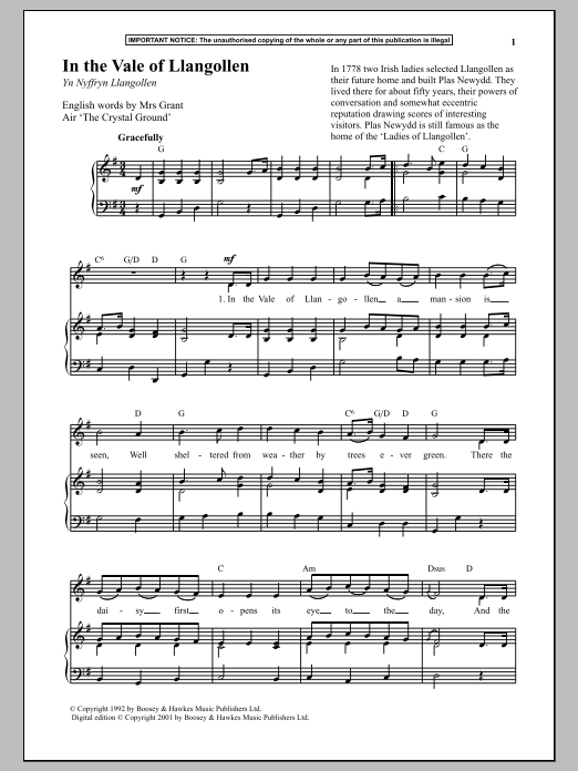 Download Anonymous In The Vale Of Llangollen Sheet Music
