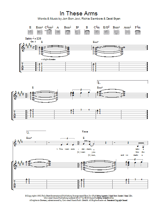 Download Bon Jovi In These Arms Sheet Music