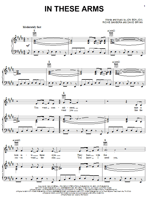 Download Bon Jovi In These Arms Sheet Music