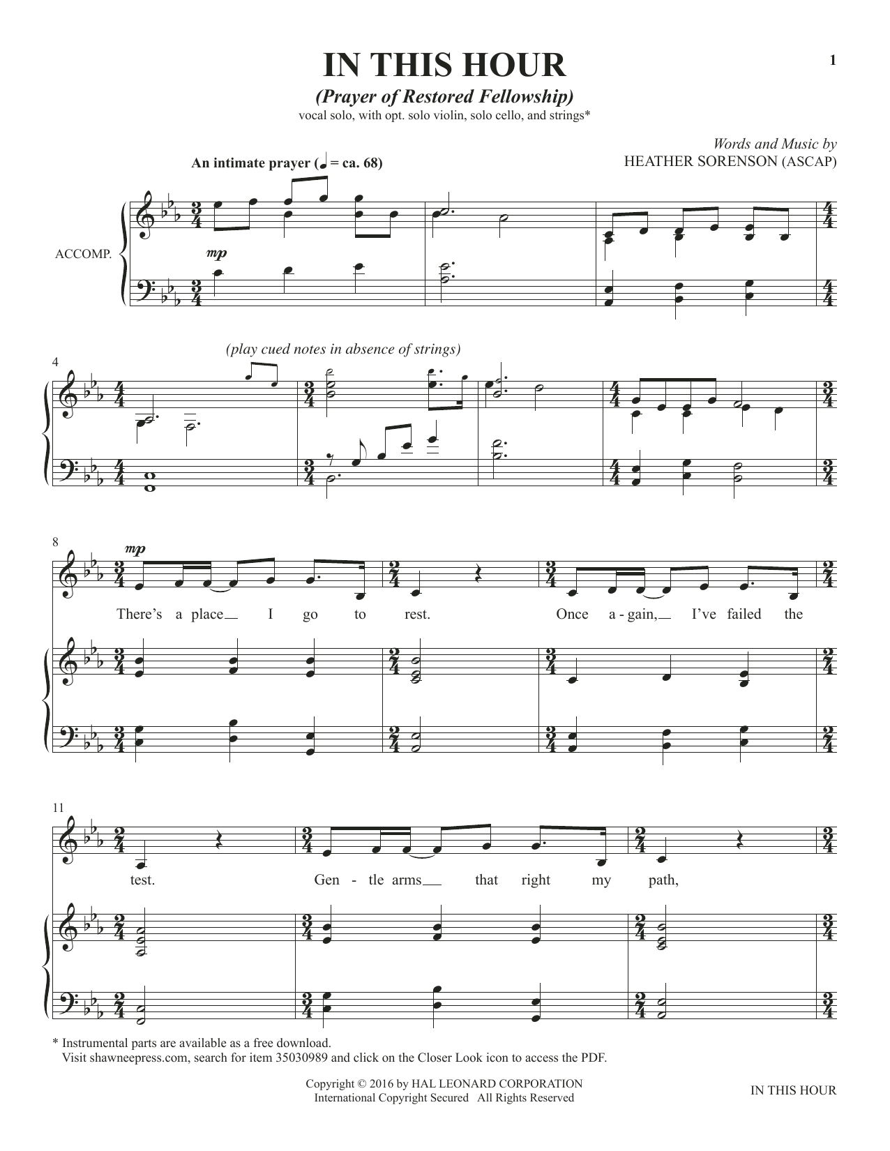 Download Heather Sorenson In This Hour (from The Prayer Project) Sheet Music