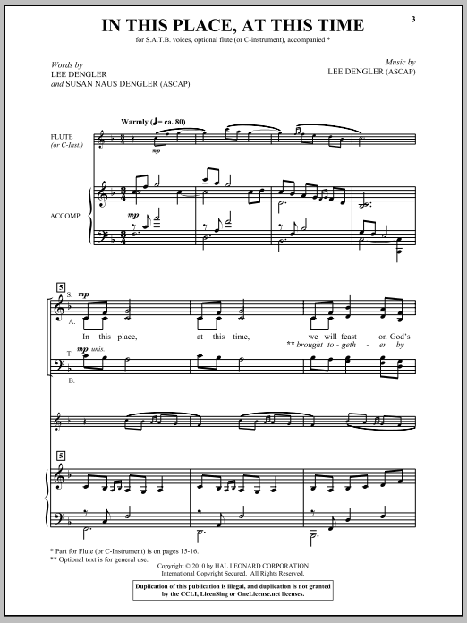 Download Lee Dengler In This Place, At This Time Sheet Music