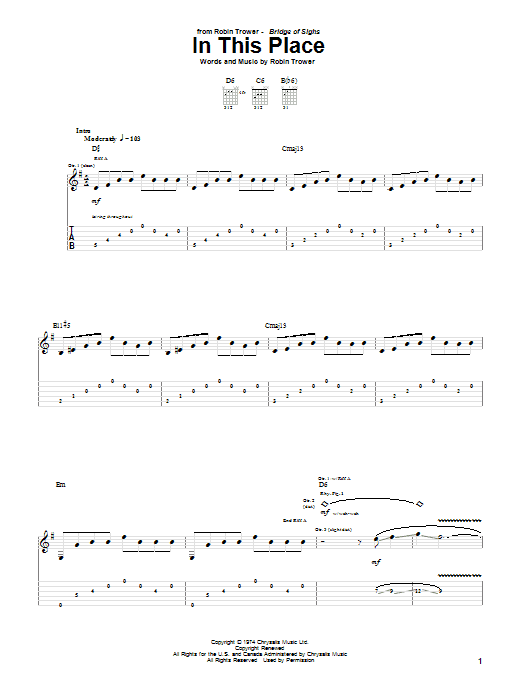 Download Robin Trower In This Place Sheet Music