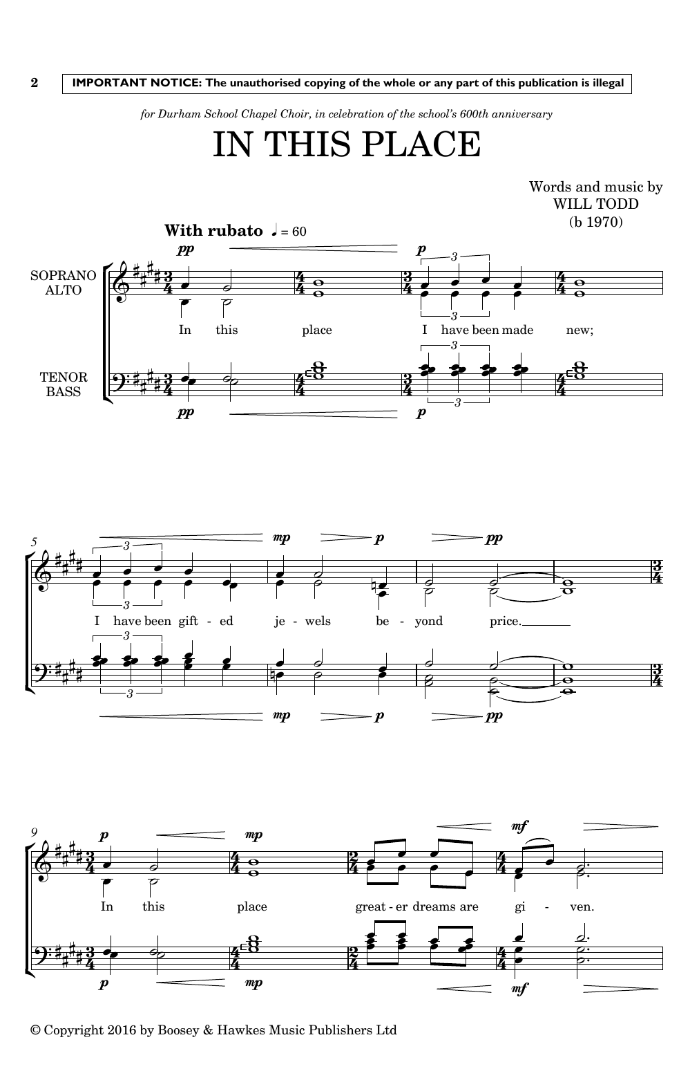 Download Will Todd In This Place Sheet Music