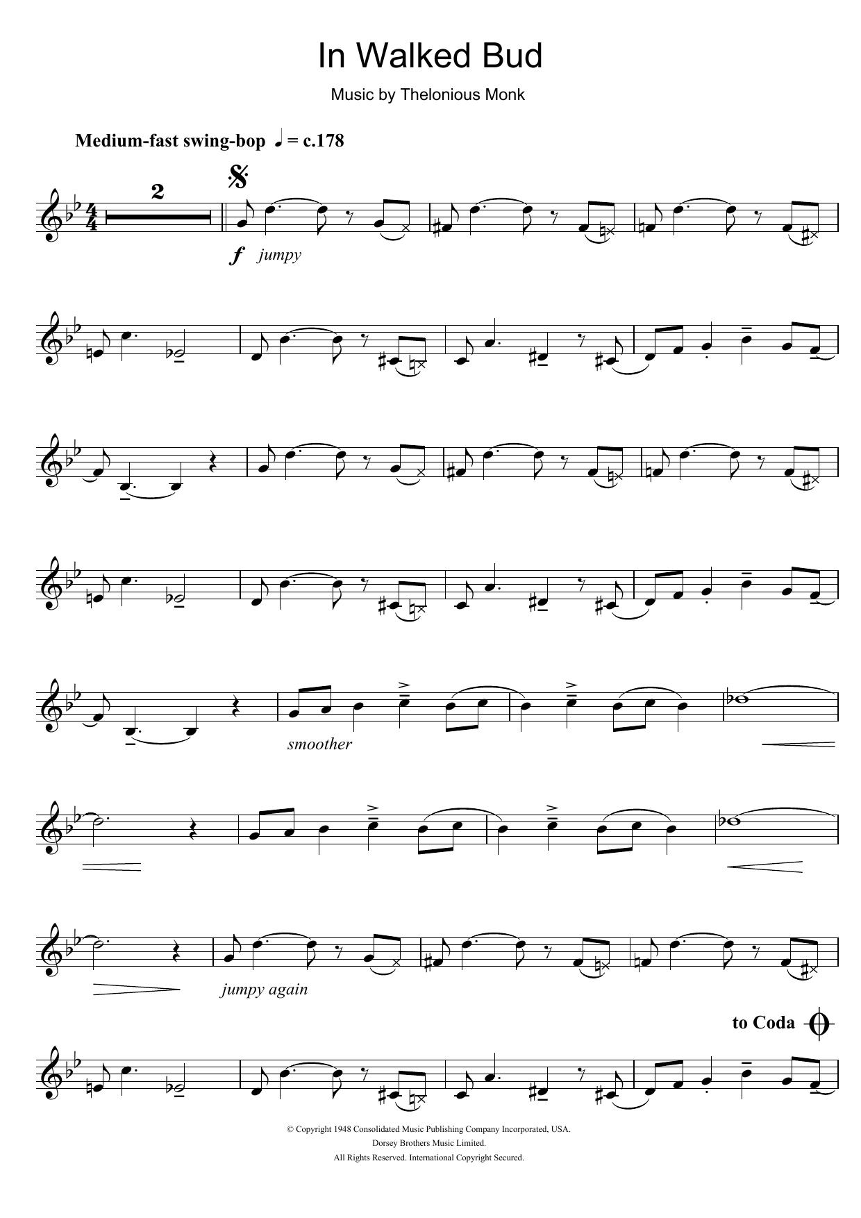 Download Thelonious Monk In Walked Bud Sheet Music