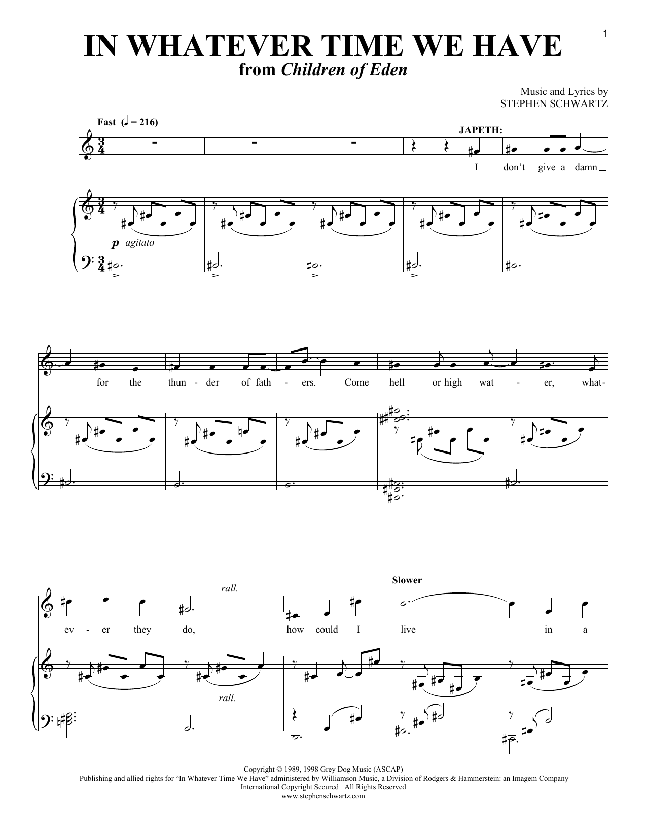Download Stephen Schwartz In Whatever Time We Have Sheet Music