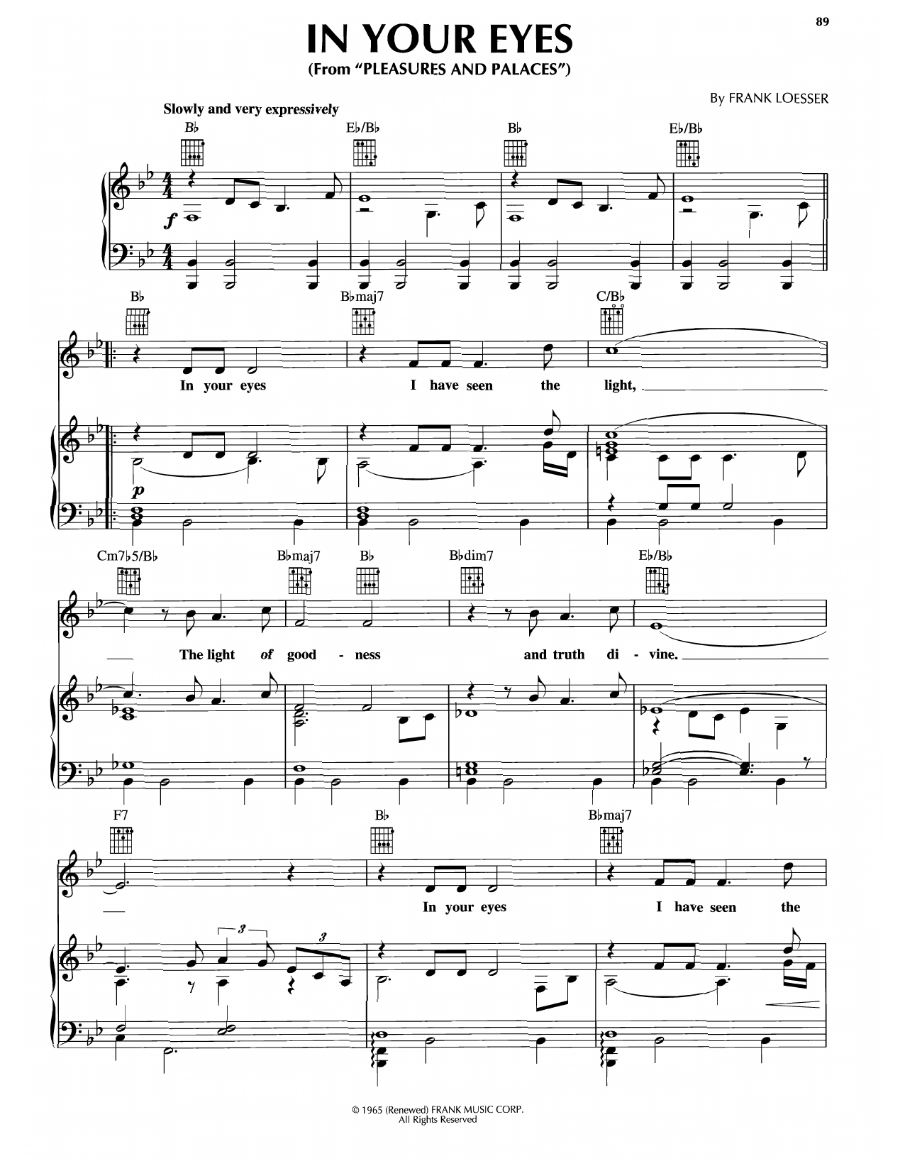 Download Frank Loesser In Your Eyes (from Pleasures And Palace Sheet Music