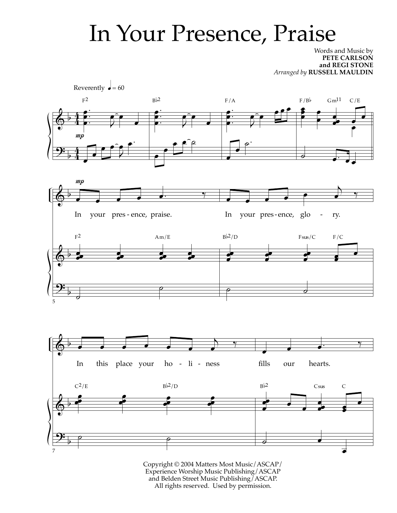 Download Pete Carlson and Regi Stone In Your Presence, Praise (arr. Russell Sheet Music