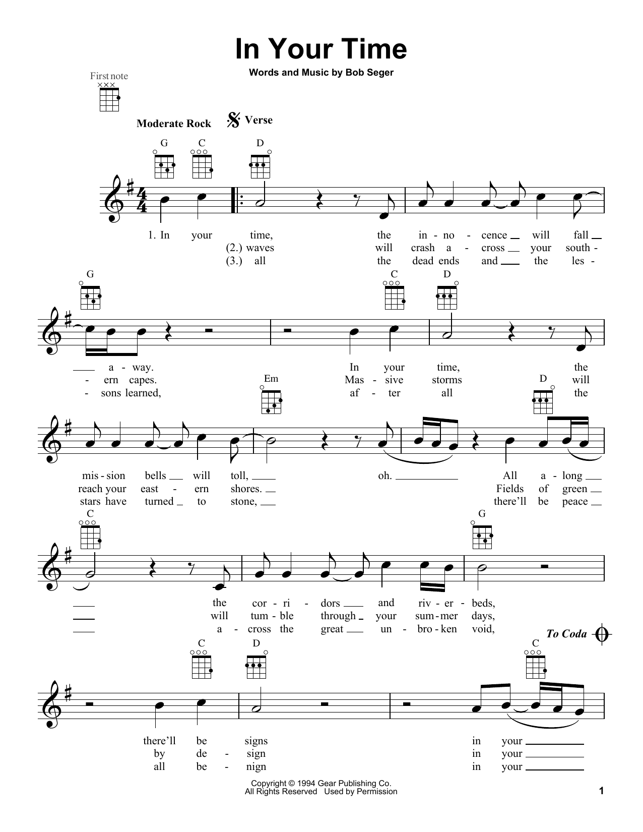 Download Bob Seger In Your Time Sheet Music
