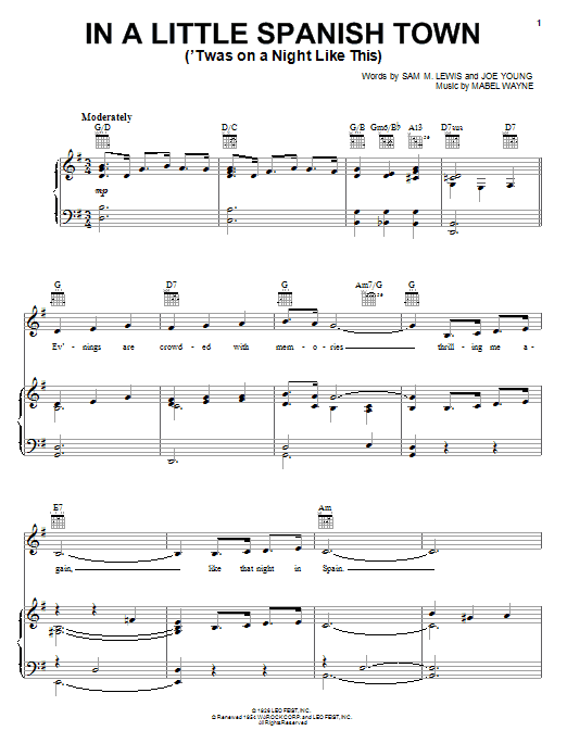 Yusef Lateef In A Little Spanish Town ('Twas On A Night Like This) sheet music notes printable PDF score