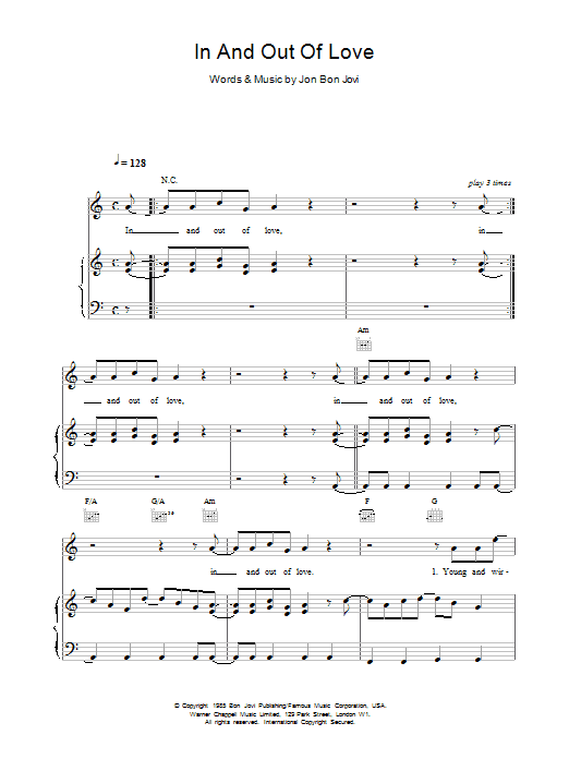 Bon Jovi In And Out Of Love sheet music notes printable PDF score