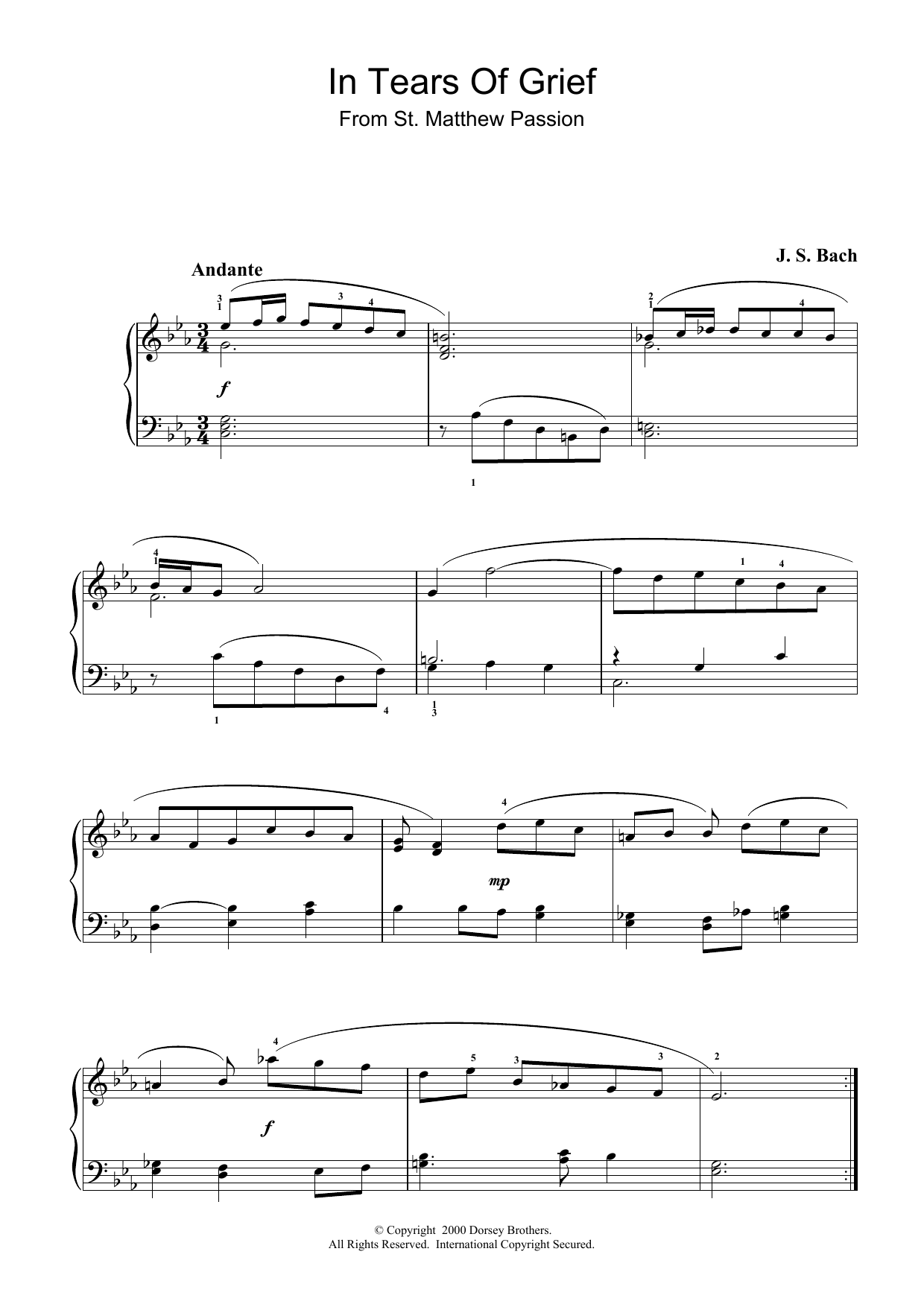 Johann Sebastian Bach In Tears Of Grief (from St Matthew Passion) sheet music notes printable PDF score