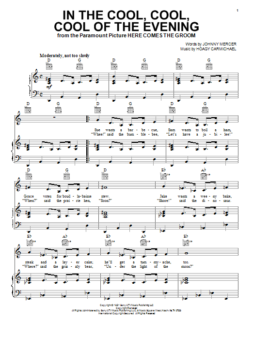 Hoagy Carmichael In The Cool, Cool, Cool Of The Evening (from Here Comes The Groom) sheet music notes printable PDF score