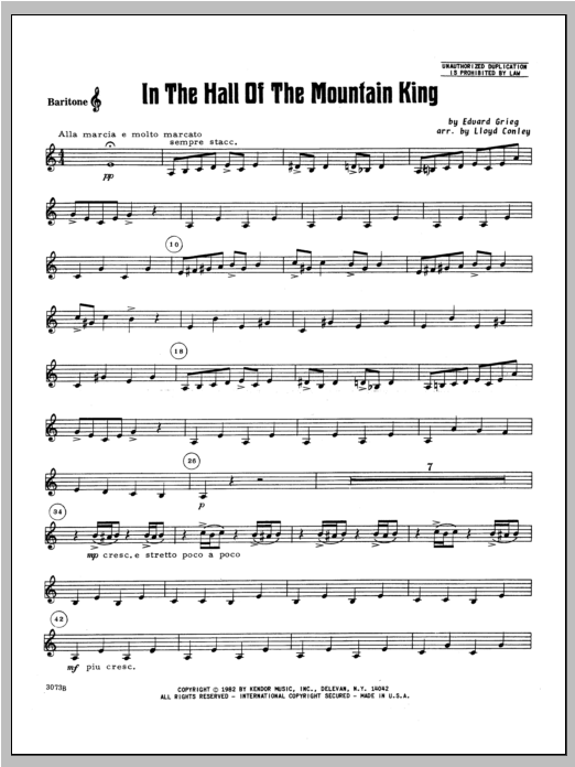 Download Lloyd Conley In the Hall of the Mountain King - Bari Sheet Music