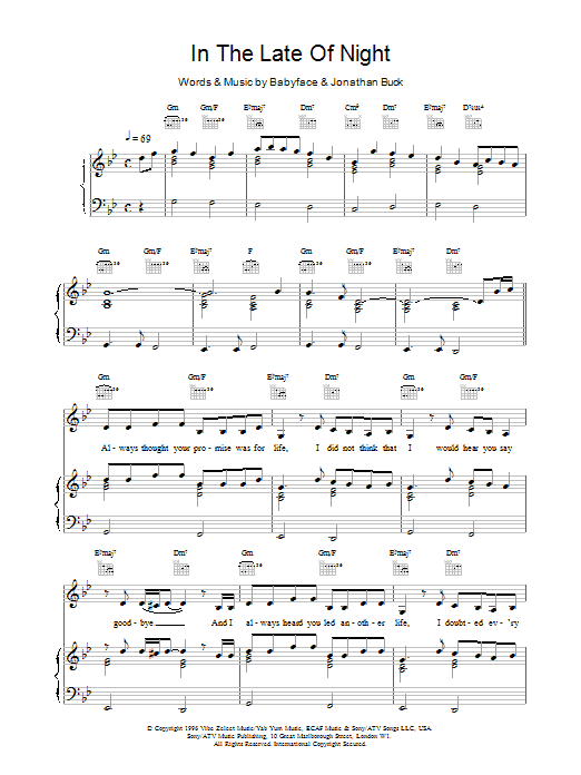 Toni Braxton In The Late Of Night sheet music notes printable PDF score