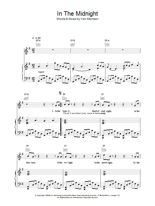 Van Morrison In The Midnight sheet music notes printable PDF score