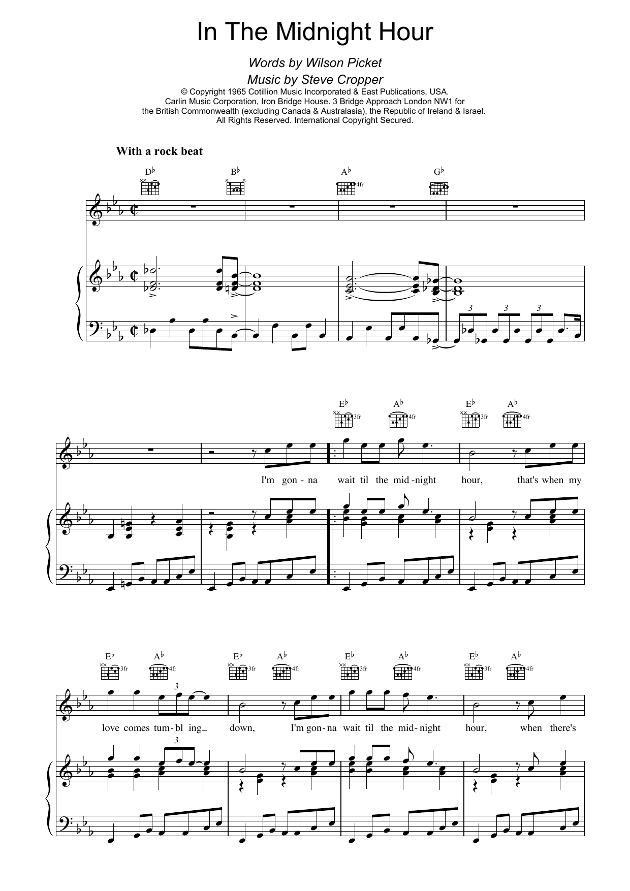 Wilson Pickett In The Midnight Hour sheet music notes printable PDF score