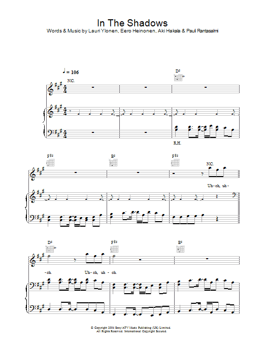 Download The Rasmus In The Shadows Sheet Music