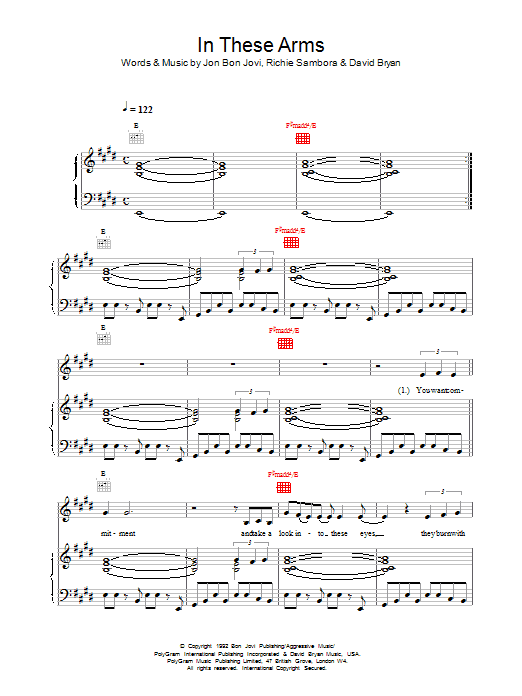 Bon Jovi In These Arms sheet music notes printable PDF score