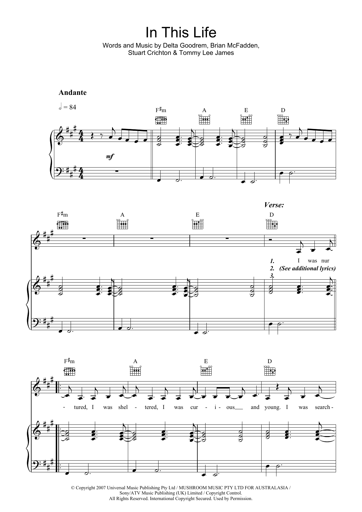 Download Delta Goodrem In This Life Sheet Music