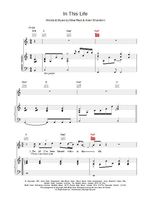 Ronan Keating In This Life sheet music notes printable PDF score