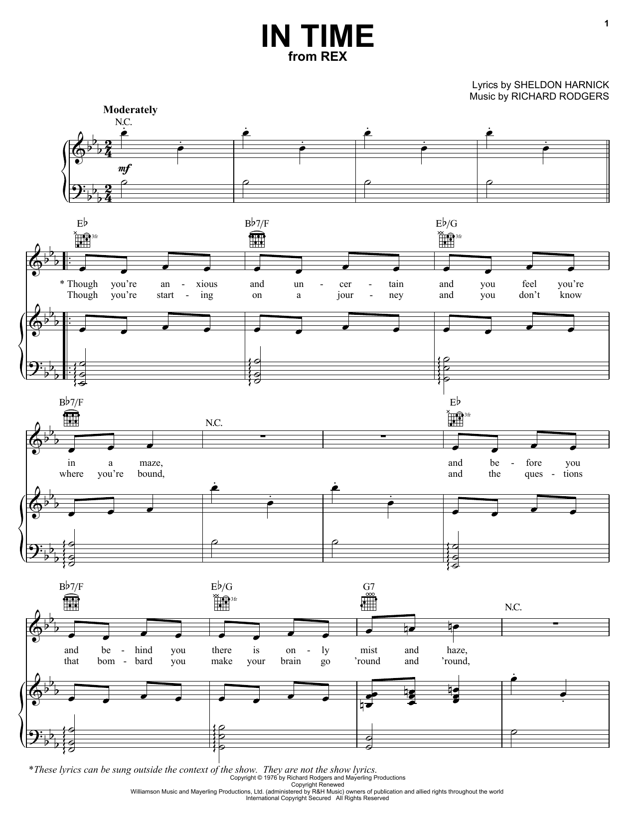 Richard Rodgers In Time sheet music notes printable PDF score
