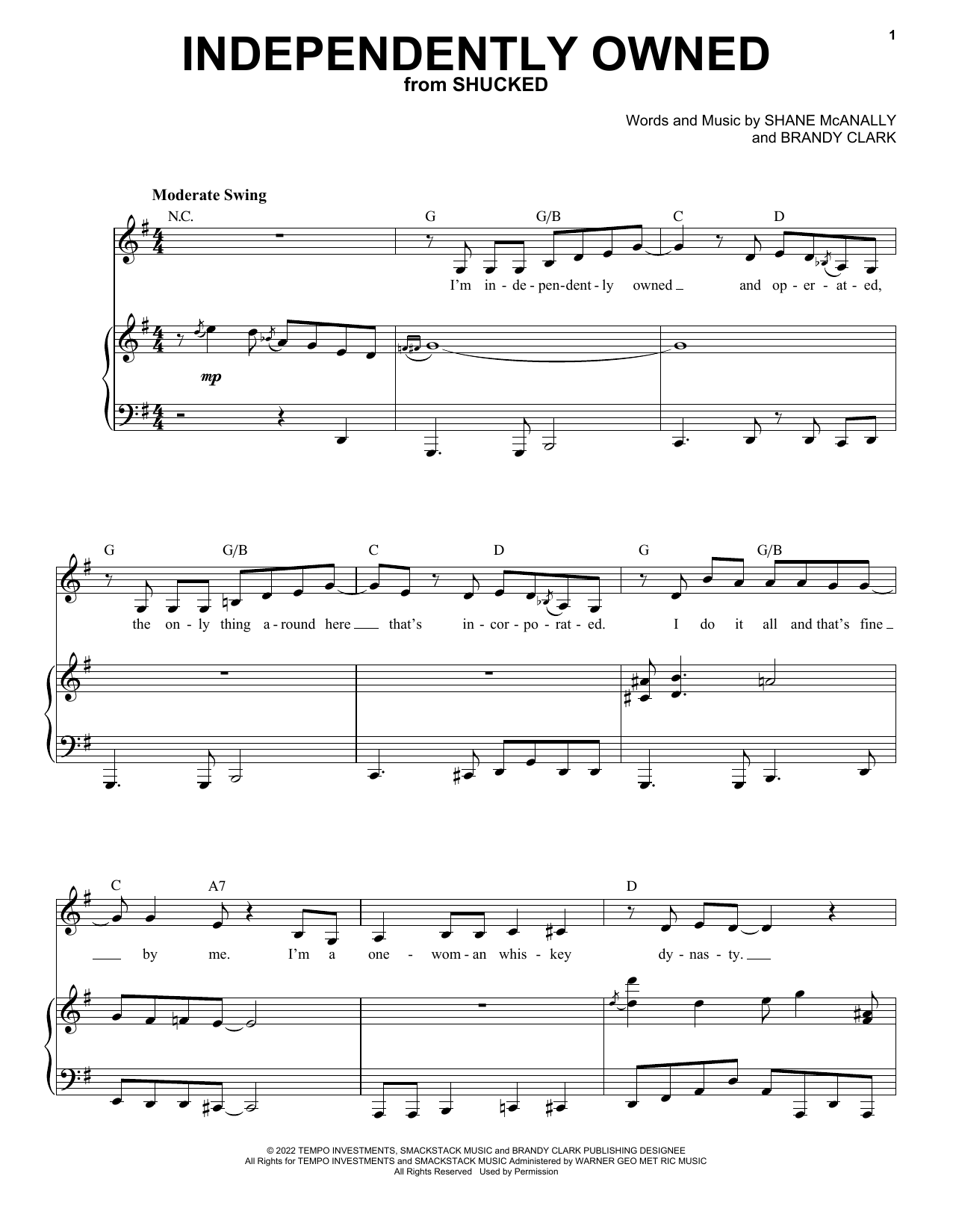 Download Shane McAnally and Brandy Clark Independently Owned (from Shucked) Sheet Music